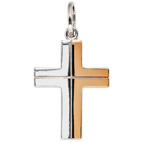 Anhänger Kreuz 585 Gold Weißgold bicolor Kreuzanhänger Goldkreuz