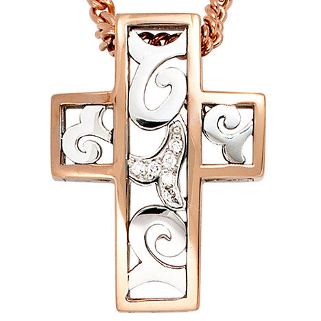 Anhänger Kreuz 585 Gold Weißgold Rotgold bicolor 6 Diamanten Brillanten