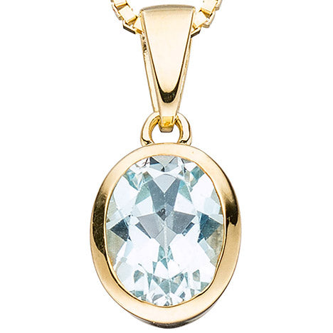 Anhänger oval 333 Gold Gelbgold 1 Blautopas blau hellblau Goldanhänger