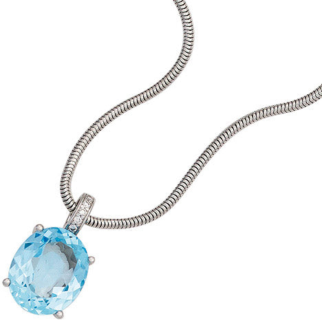 Anhänger oval 585 Gold Weißgold 1 Blautopas blau hellblau 5 Diamanten Brillanten