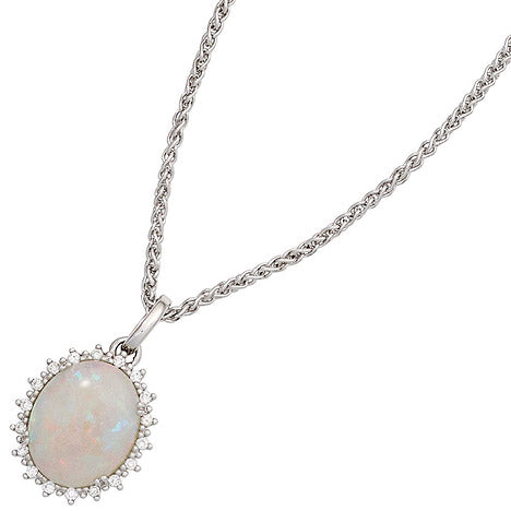 Anhänger oval 585 Gold Weißgold 1 Opal 18 Diamanten Brillanten 0 10ct.