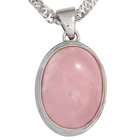 Anhänger oval 925 Sterling Silber rhodiniert 1 Rosenquarz rosa