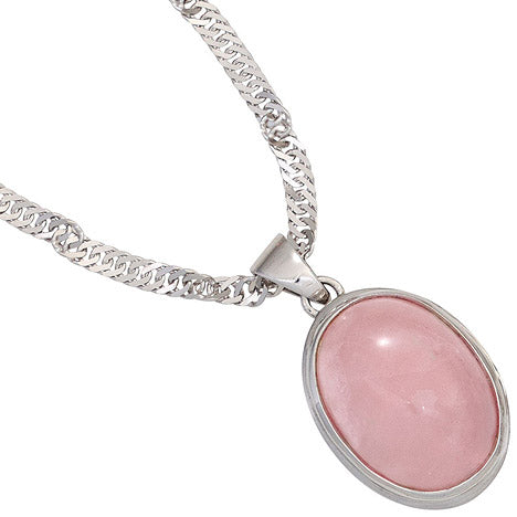 Anhänger oval 925 Sterling Silber rhodiniert 1 Rosenquarz rosa