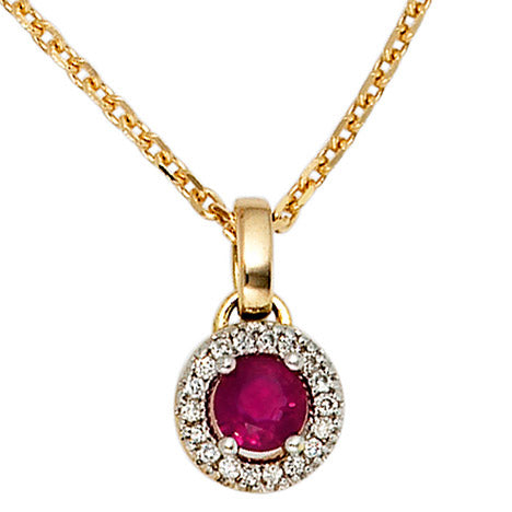 Anhänger rund 585 Gold Gelbgold 18 Diamanten Brillanten 1 Rubin rot Goldanhänger
