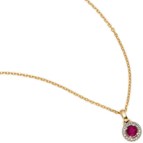 Anhänger rund 585 Gold Gelbgold 18 Diamanten Brillanten 1 Rubin rot Goldanhänger