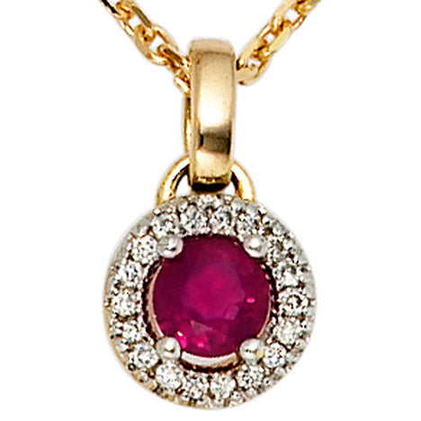 Anhänger rund 585 Gold Gelbgold 18 Diamanten Brillanten 1 Rubin rot Goldanhänger
