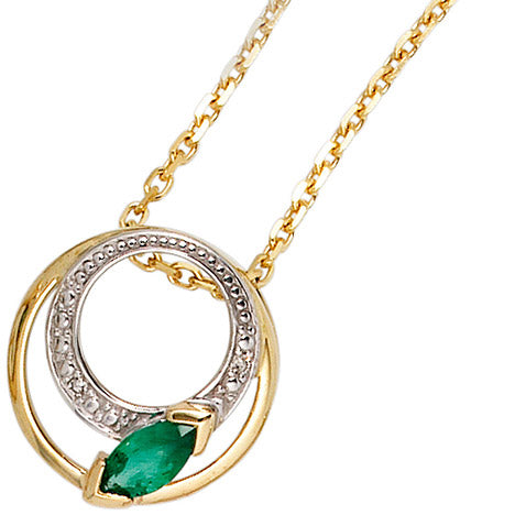 Anhänger rund 585 Gold Gelbgold 2 Diamanten 0 01ct. 1 Smaragd grün Goldanhänger