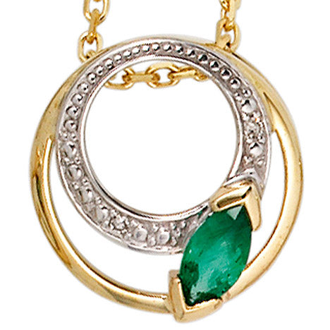 Anhänger rund 585 Gold Gelbgold 2 Diamanten 0 01ct. 1 Smaragd grün Goldanhänger
