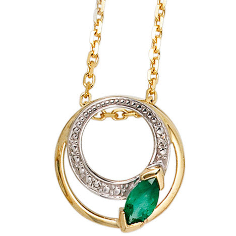 Anhänger rund 585 Gold Gelbgold 2 Diamanten 0 01ct. 1 Smaragd grün Goldanhänger