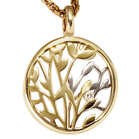 Anhänger rund 585 Gold Gelbgold Weißgold bicolor 1 Diamant Brillant 0 02ct.