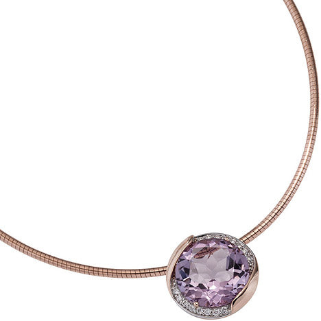Anhänger rund 585 Gold Rotgold 16 Diamanten Brillanten 1 Amethyst violett lila