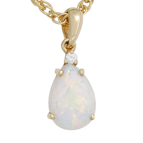 Anhänger Tropfen 585 Gold Gelbgold 1 Opal 1 Diamant Brillant 0 02ct.