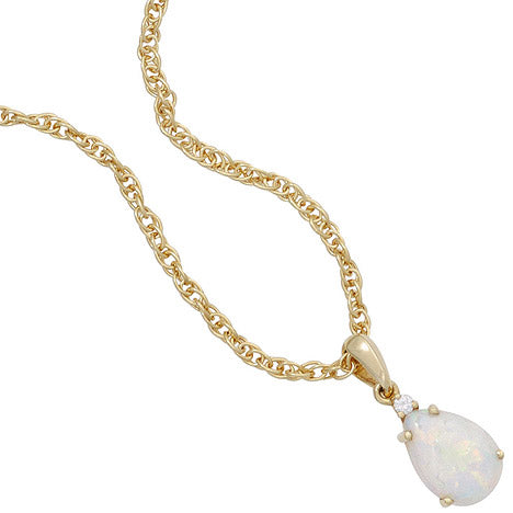 Anhänger Tropfen 585 Gold Gelbgold 1 Opal 1 Diamant Brillant 0 02ct.