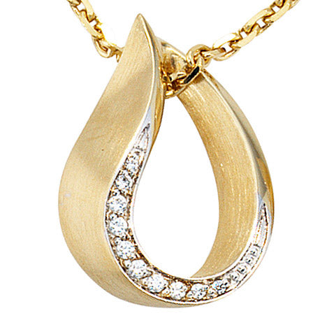 Anhänger Tropfen 585 Gold Gelbgold bicolor teilmatt 10 Diamanten Brillanten