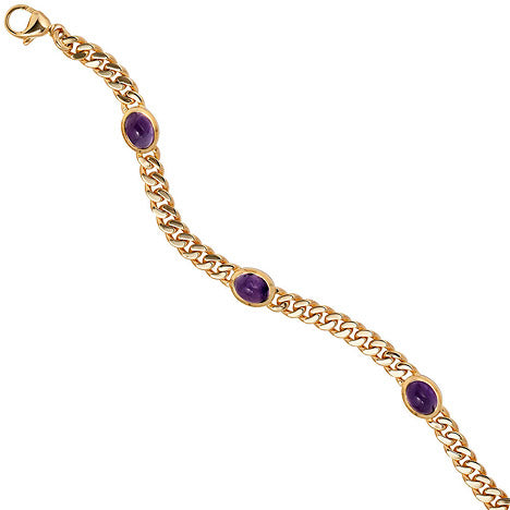 Armband 585 Gold Gelbgold 19 cm 4 Amethyst-Chabochons lila violett Goldarmband