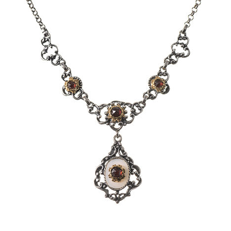 Collier 925 Silber Trachtenschmuck Granat Perlmutt