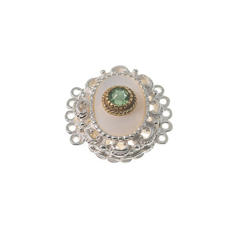 Schließe für Kropfkette 925 Silber Trachtenschmuck Perlmutt Zirkonia grün