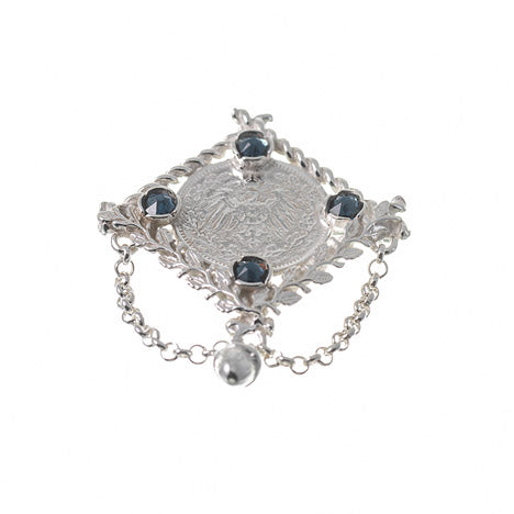 Brosche 925 Silber Trachtenschmuck Mark blau