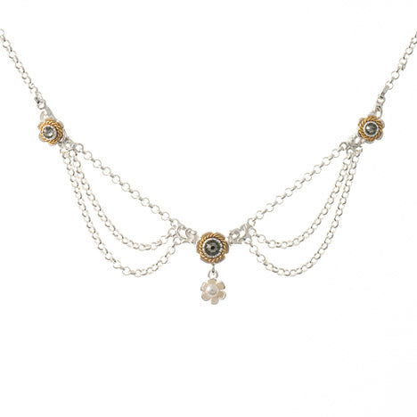 Collier 925 Silber Trachtenschmuck Perle anthrazit