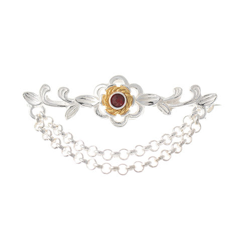 Brosche 925 Silber Trachtenschmuck Zirkonia rot