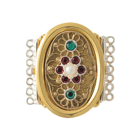 Schliesse 7 Gänge Trachtenschmuck 925 Silber rot grün Perle