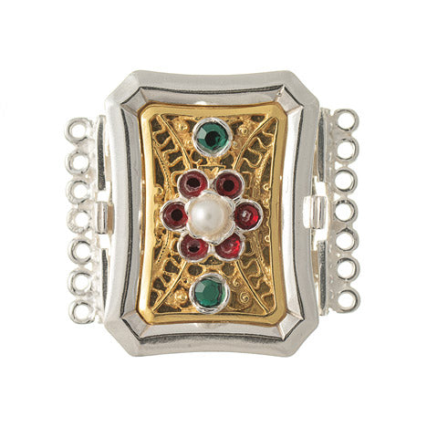 Schliesse 7 Gänge Trachtenschmuck 925 Silber rot grün Perle