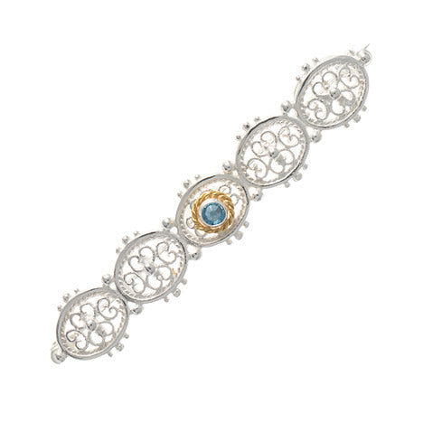 Brosche 925 Silber Trachtenschmuck Zirkonia hellblau