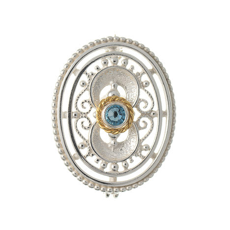 Brosche 925 Silber Trachtenschmuck Zirkonia hellblau