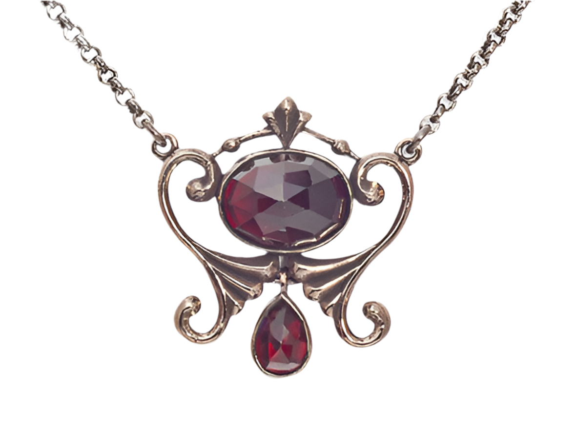 Collier Granat 925 Silber patiniert