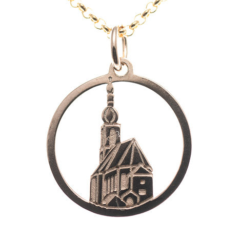 Anhänger Ramsauer Kirche St. Sebastian 925 Silber rosé vergoldet mit Kette 45 cm