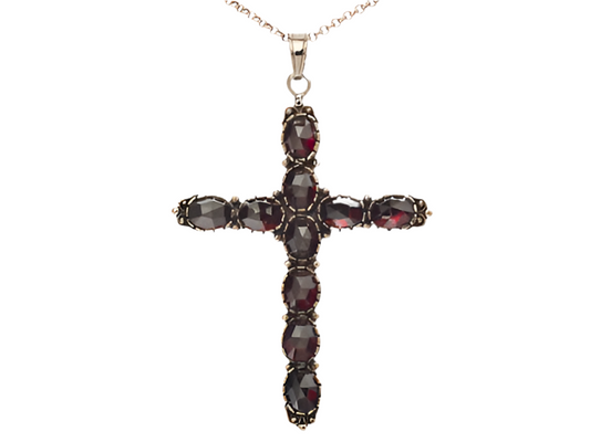 Collier Kette mit Anhänger Granat Kreuz 925