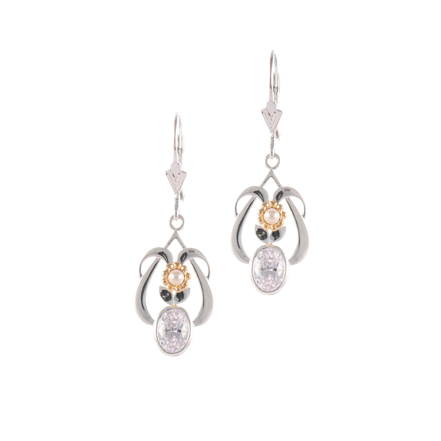Ohrringe 925 Silber teilvergoldet Zirkonia weiss Perle