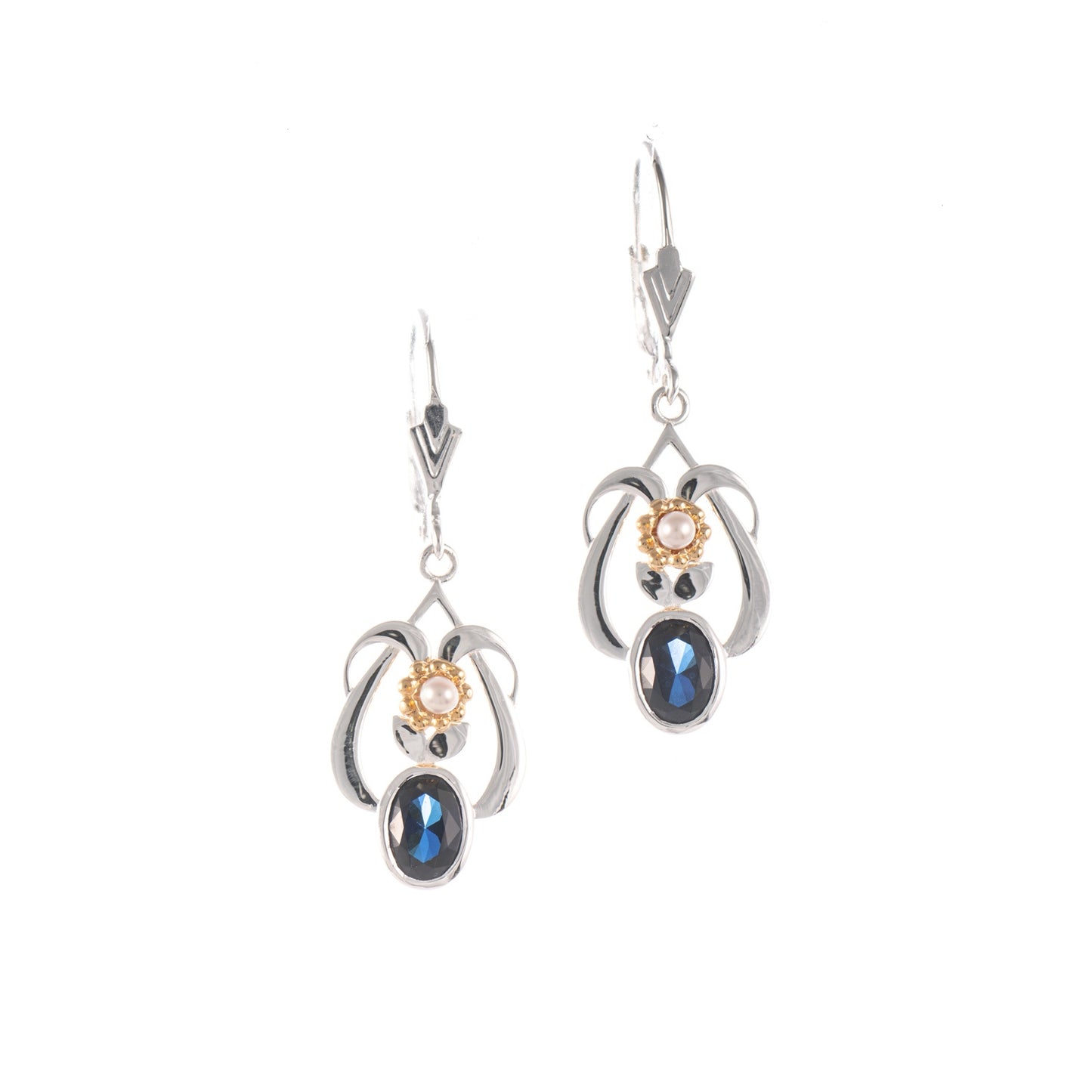 Ohrringe 925 Silber teilvergoldet Zirkonia blau Perle