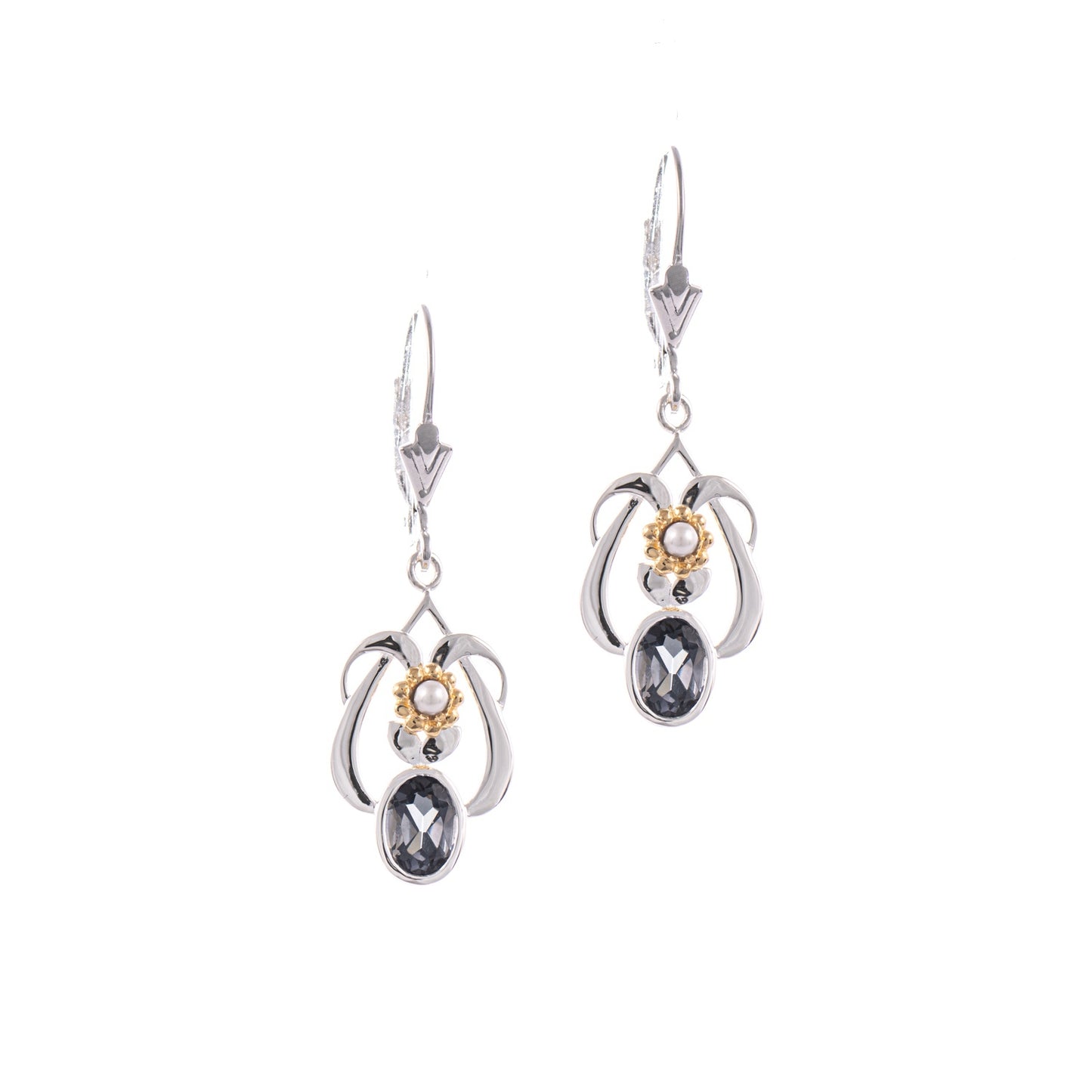 Ohrringe 925 Silber teilvergoldet Zirkonia anthrazit Perle