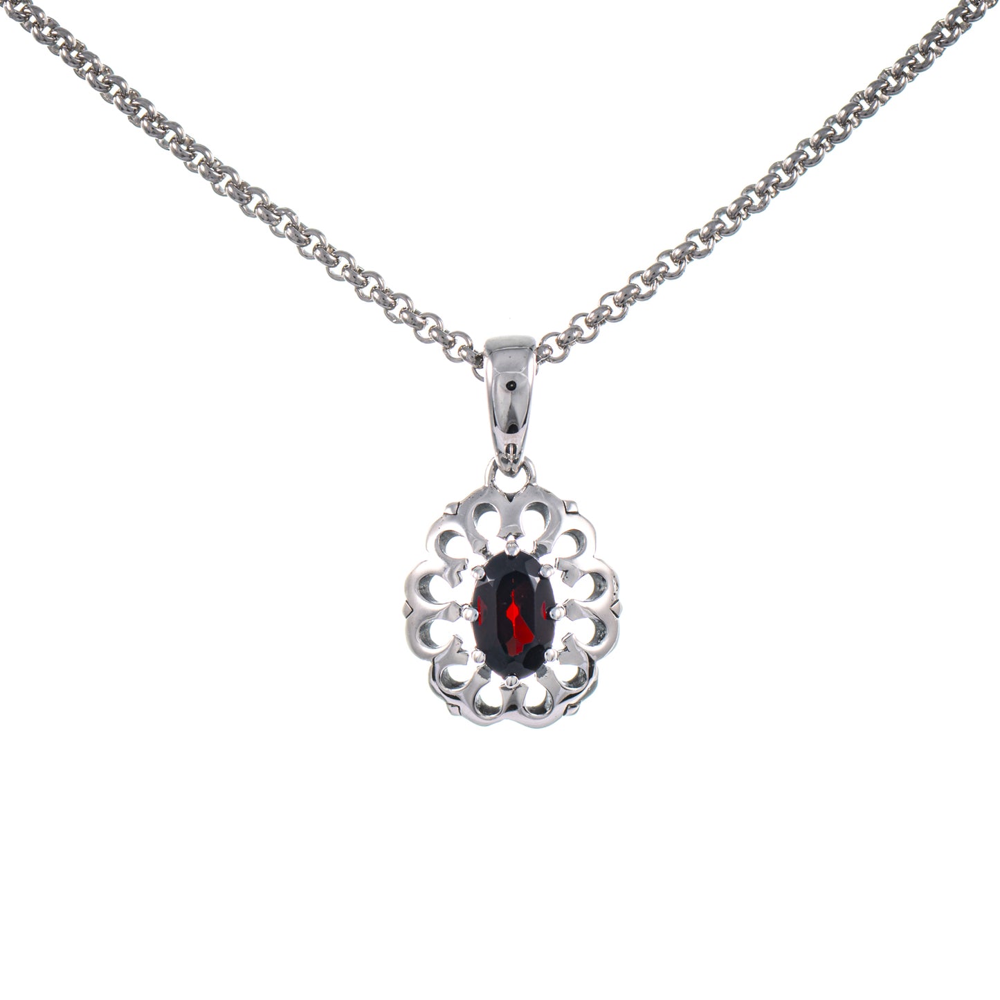 Anhänger mit Kette 925 Silber geschwärzt Granat