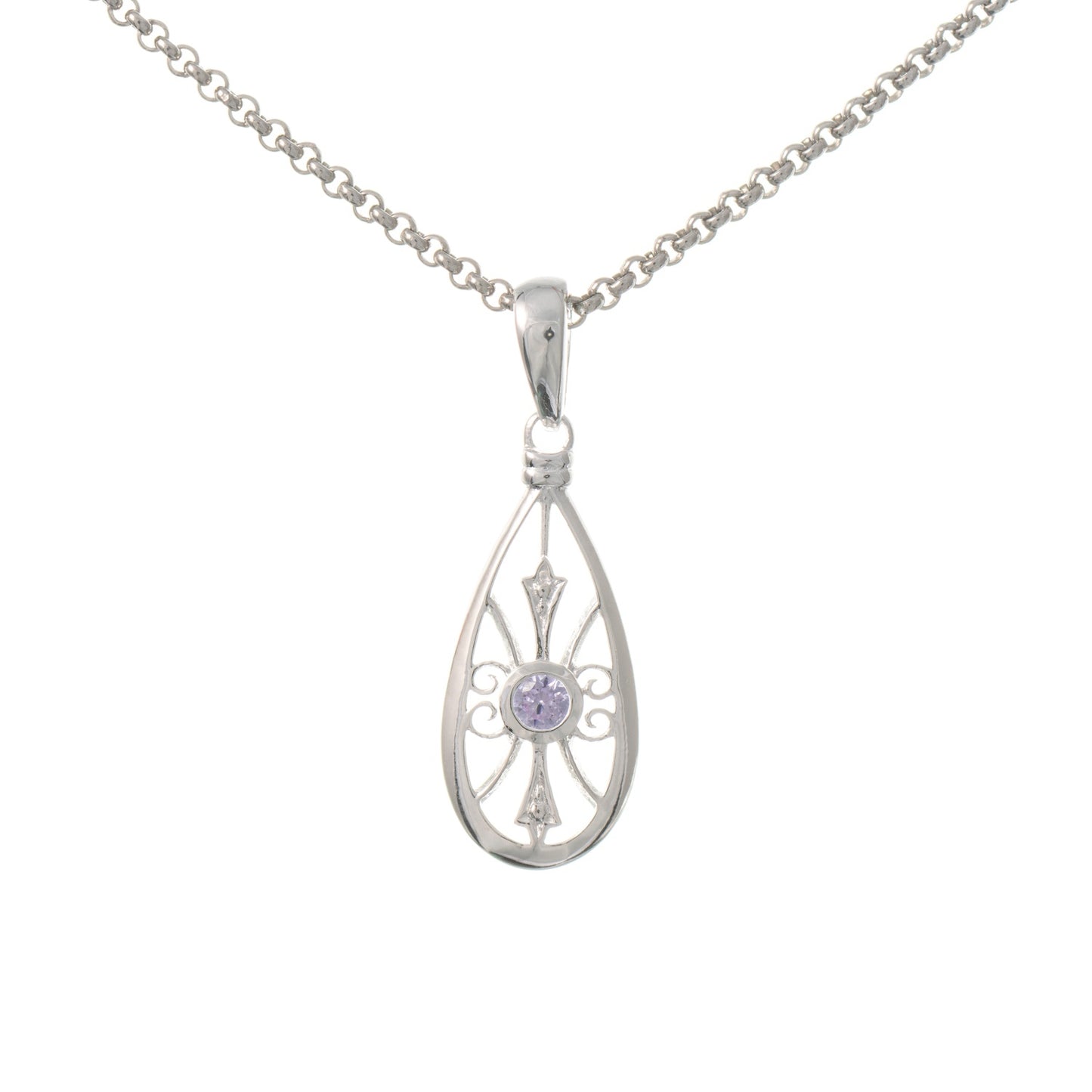 Anhänger mit Kette 925 Silber Zirkonia flieder