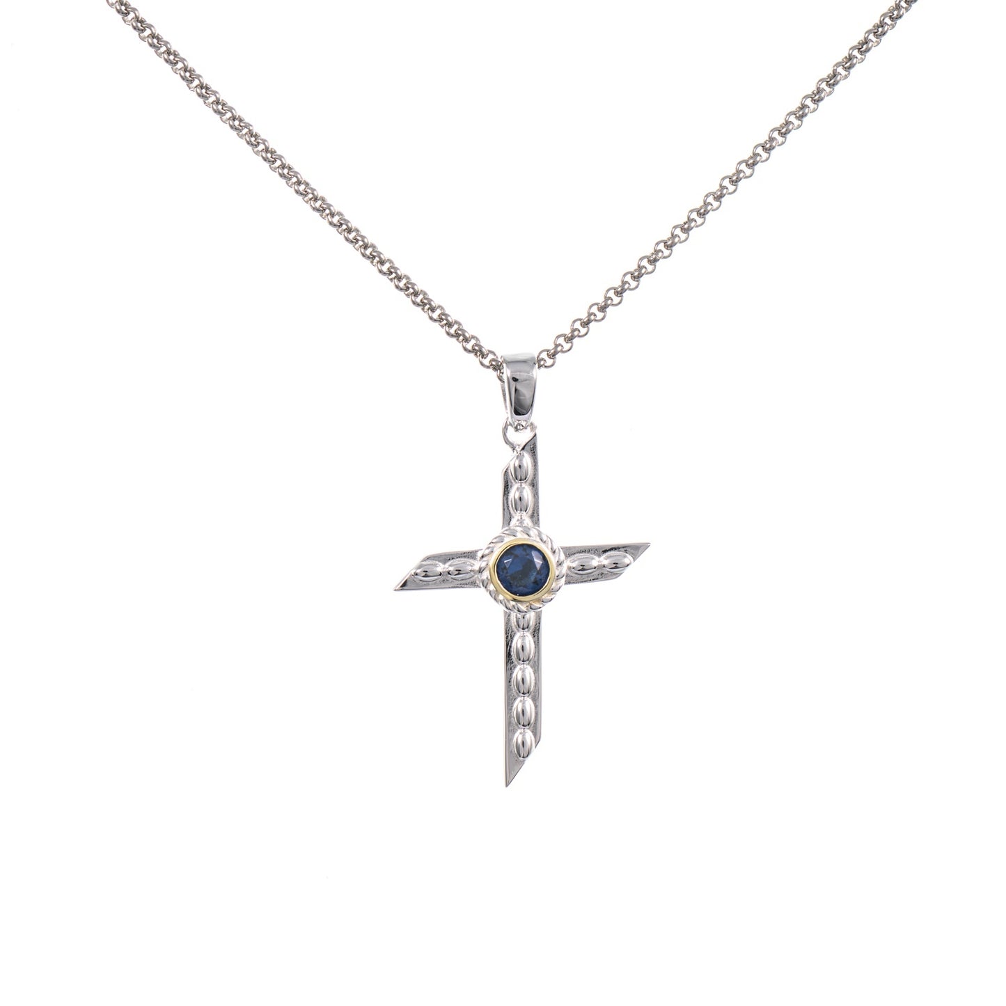 Anhänger Kreuz mit Kette 925 Silber teilvergoldet Zirkonia blau