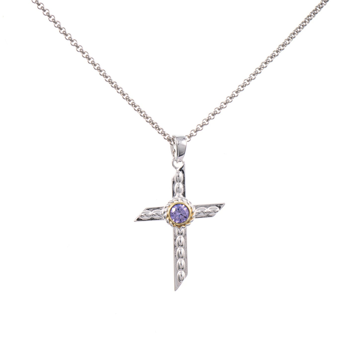Anhänger Kreuz mit Kette 925 Silber teilvergoldet Zirkonia flieder