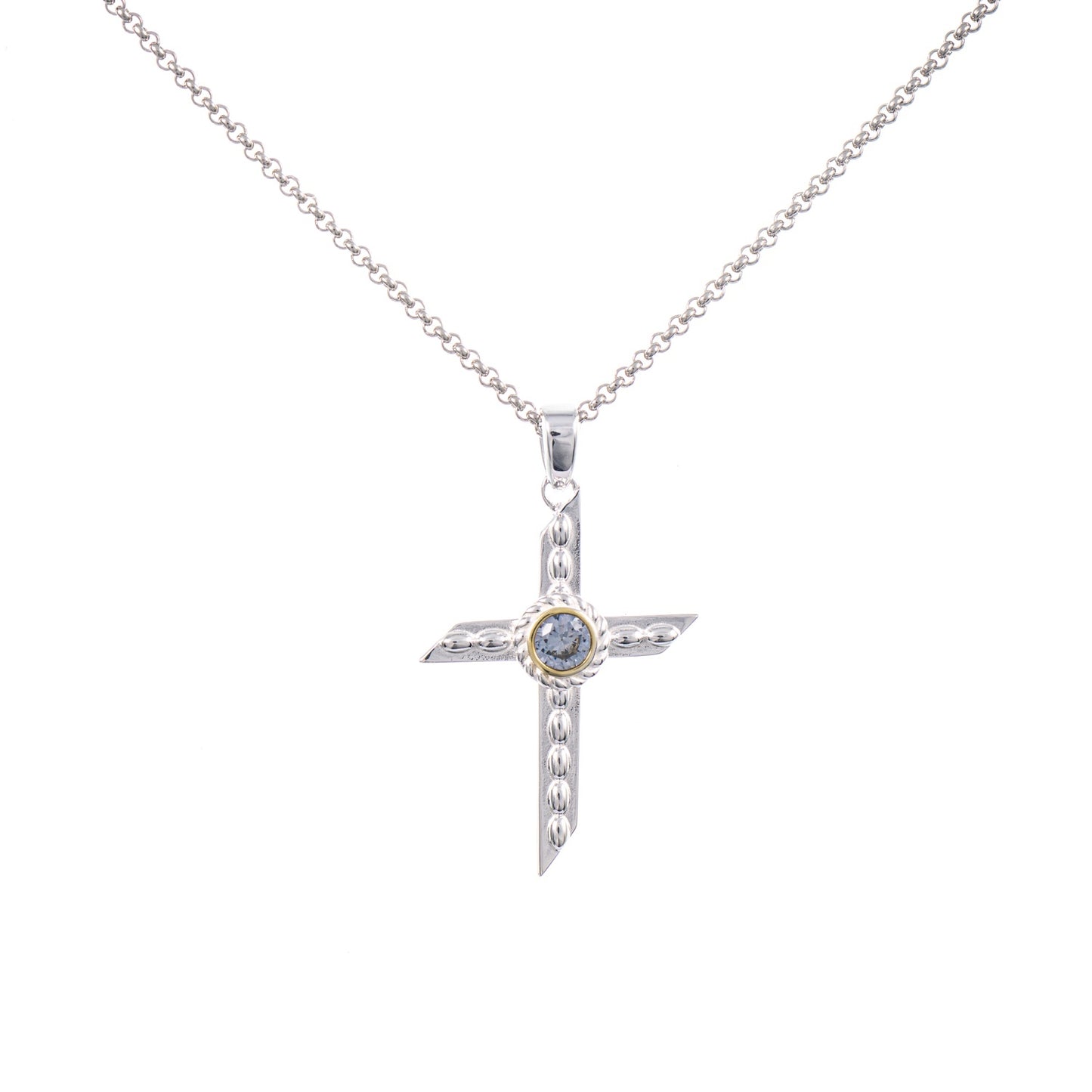 Anhänger Kreuz mit Kette 925 Silber teilvergoldet Zirkonia hellblau