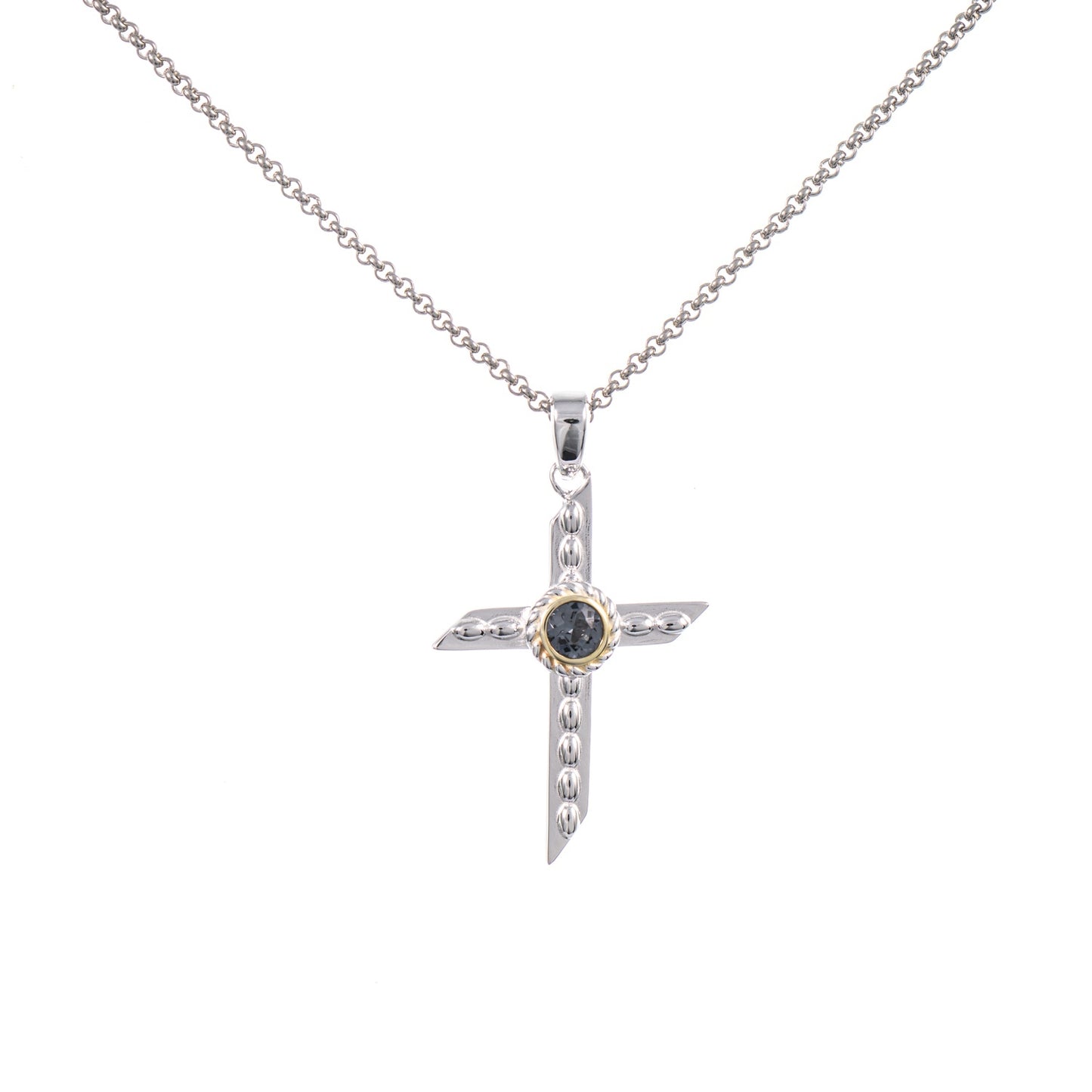 Anhänger Kreuz mit Kette 925 Silber teilvergoldet Zirkonia anthrazit