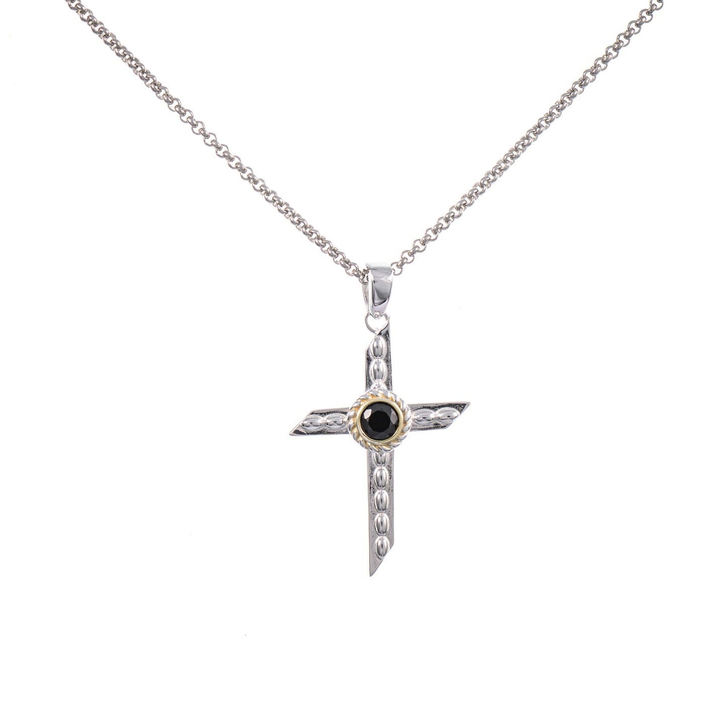 Anhänger Kreuz mit Kette 925 Silber teilvergoldet Zirkonia schwarz
