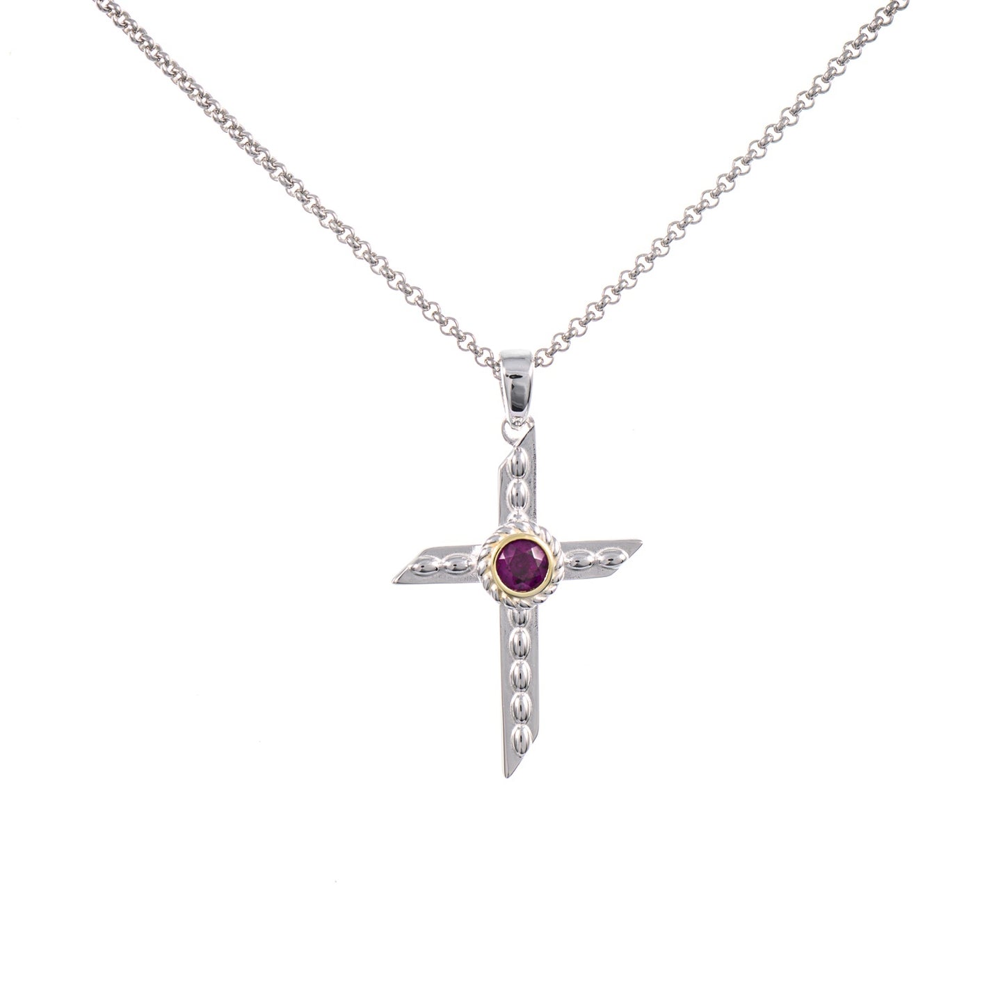 Anhänger Kreuz mit Kette 925 Silber teilvergoldet Zirkonia beere