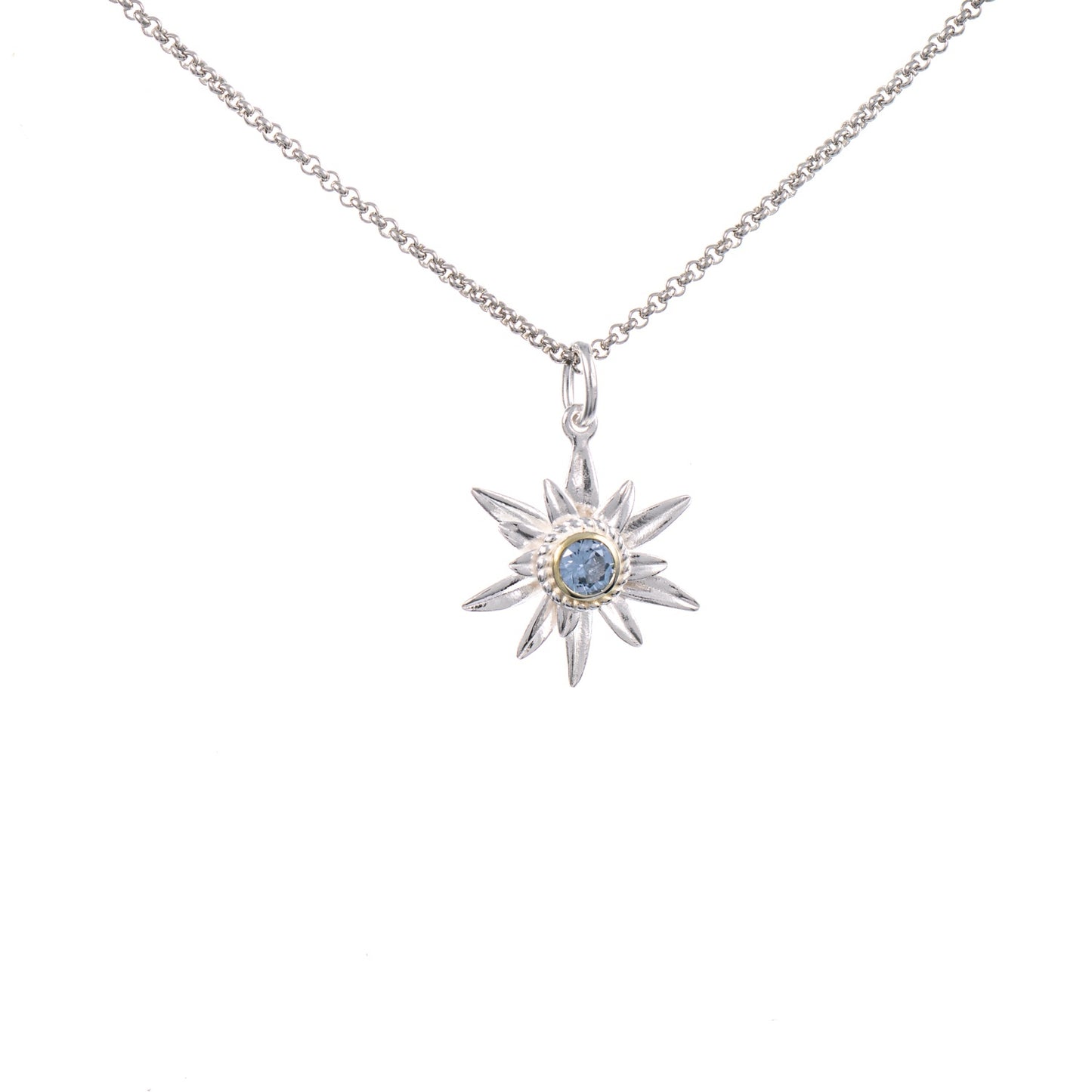 Anhänger Edelweiss mit Kette 925 Silber teilvergoldet Zirkonia hellblau