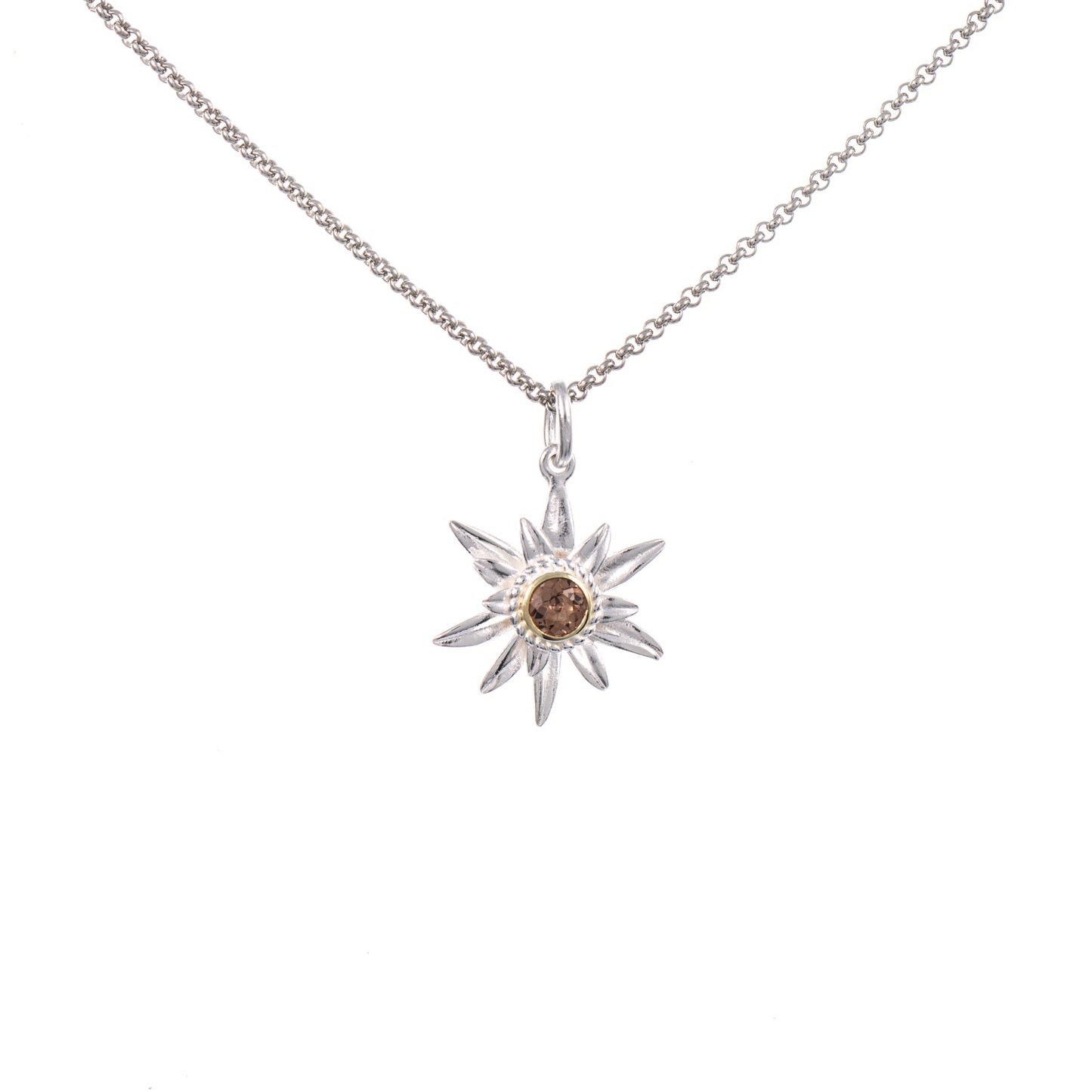 Anhänger Edelweiss mit Kette 925 Silber teilvergoldet Zirkonia cognac
