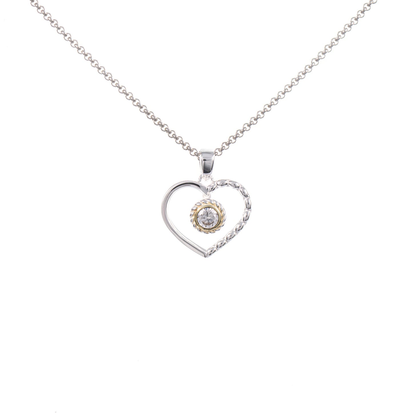 Anhänger Herz mit Kette 925 Silber teilvergoldet Zirkonia weiss