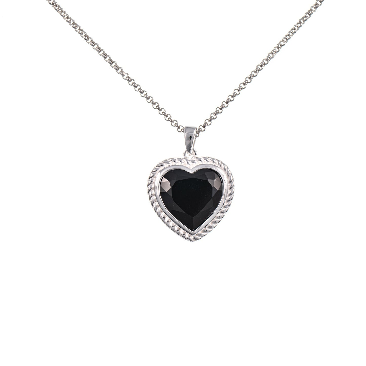 Anhänger Herz geschliffen mit Kette 925 Silber Zirkonia schwarz