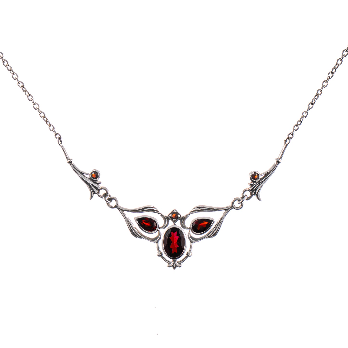Collier 925 Silber geschwärzt Granat