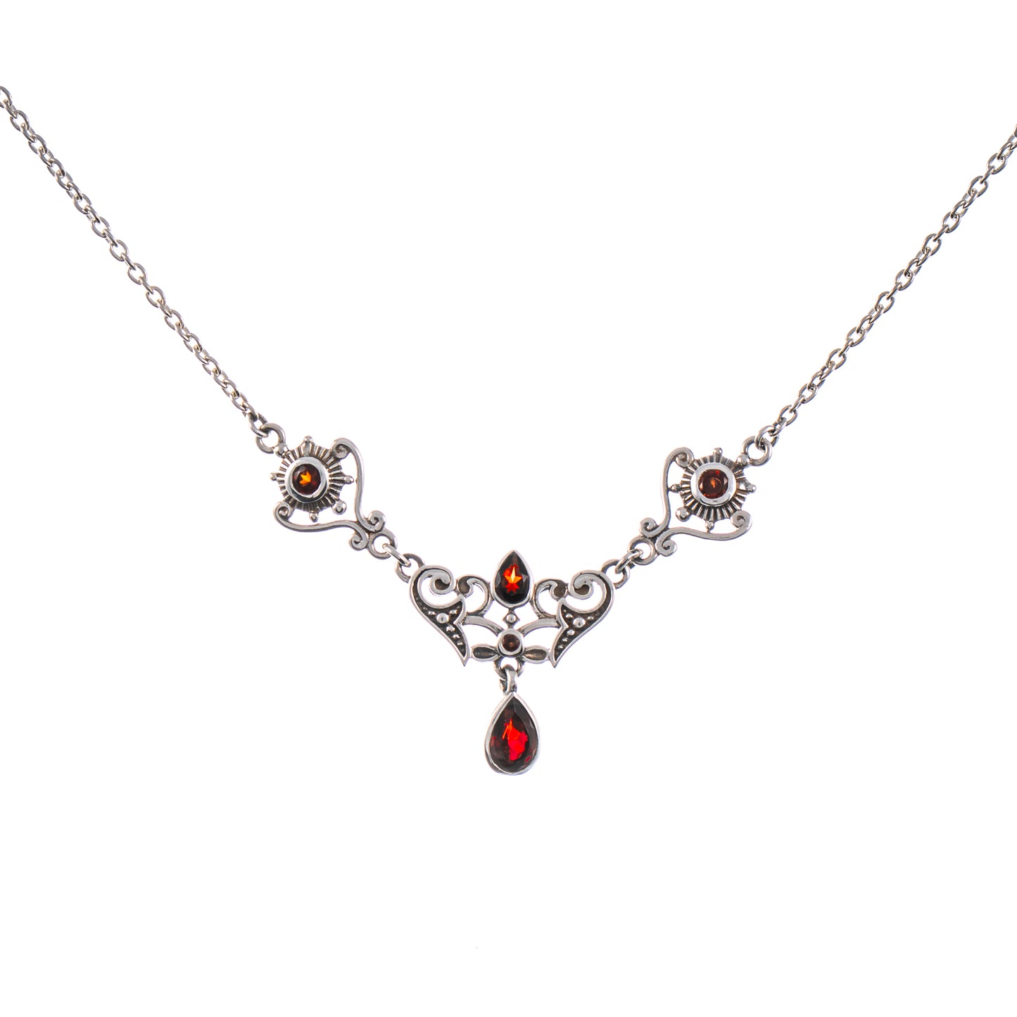 Collier 925 Silber geschwärzt Granat