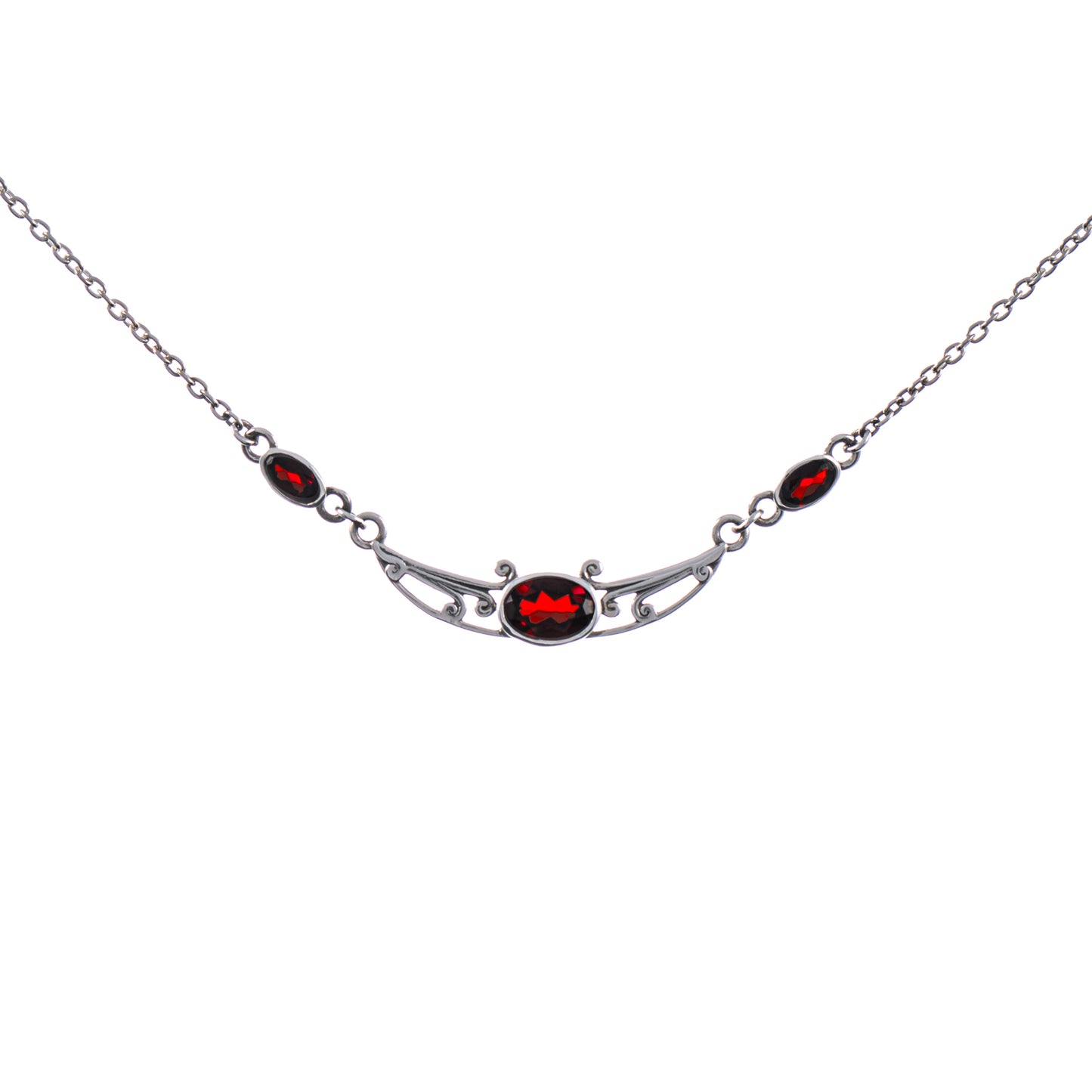 Collier 925 Silber geschwärzt Granat