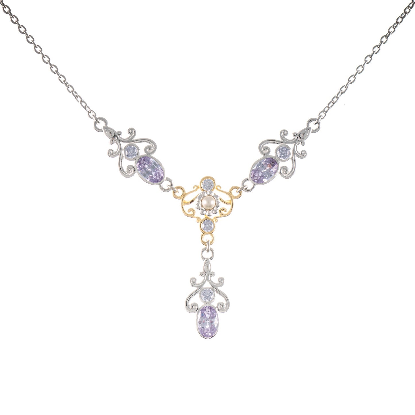 Collier 925 Silber teilvergoldet Zirkonia flieder Perle